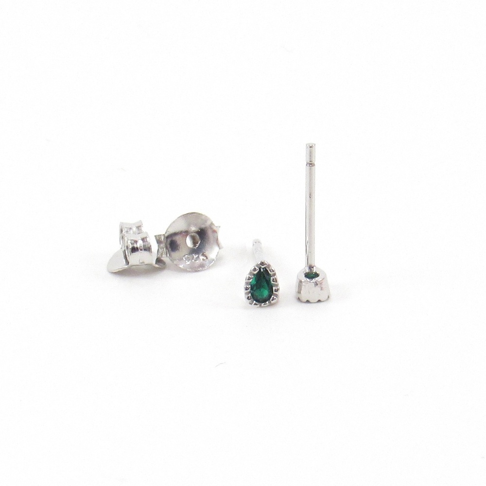Green Teardrop Crystal Stud Earrings Silver